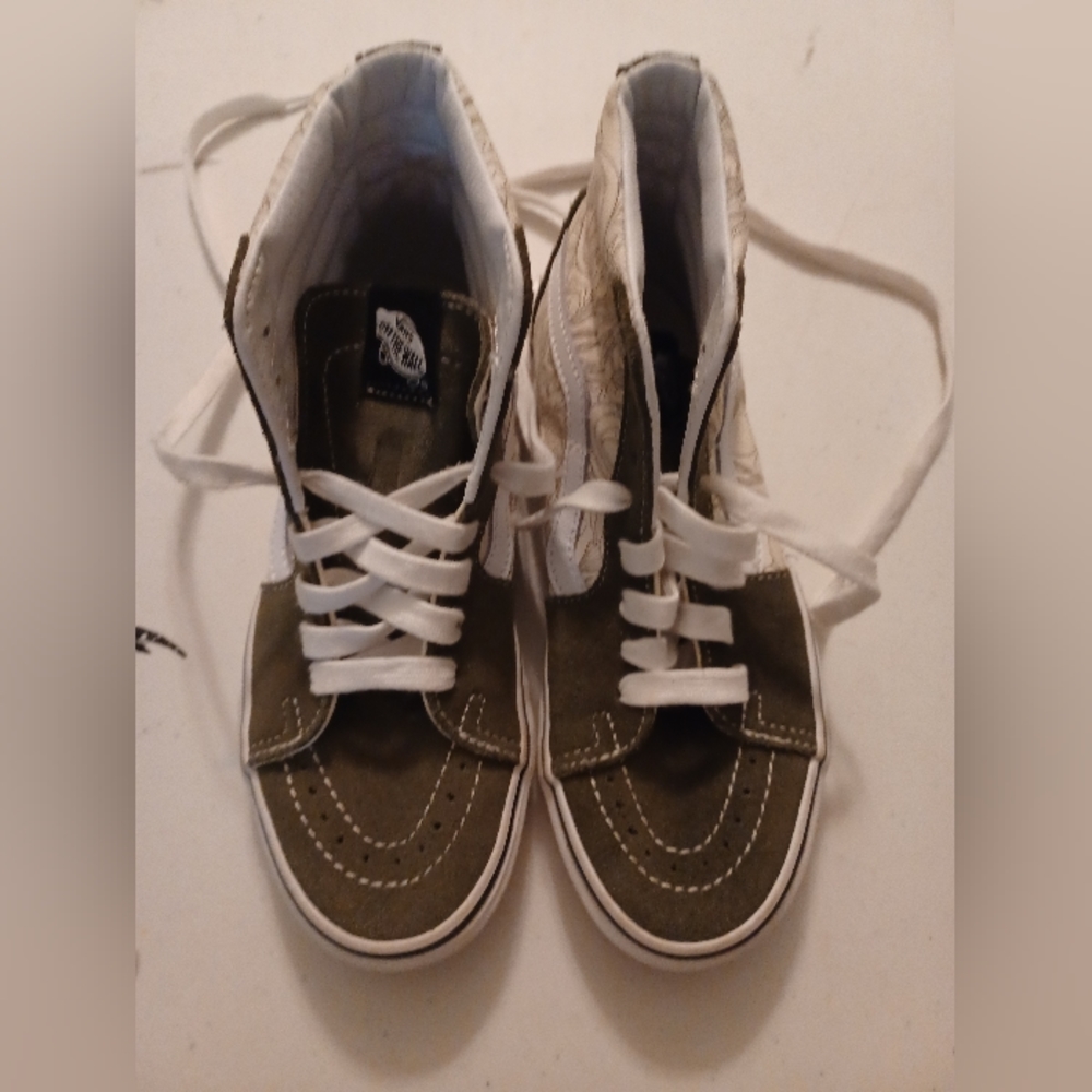 Vans Dark Green and Floral High Tops, Size 6, Minimal to No Wear